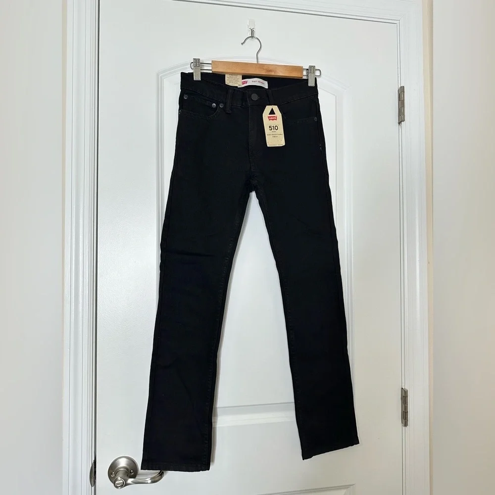 Levi’s Boys' 510 Skinny Fit Performance Jeans Black Denim Stretch Size 14R | NWT
